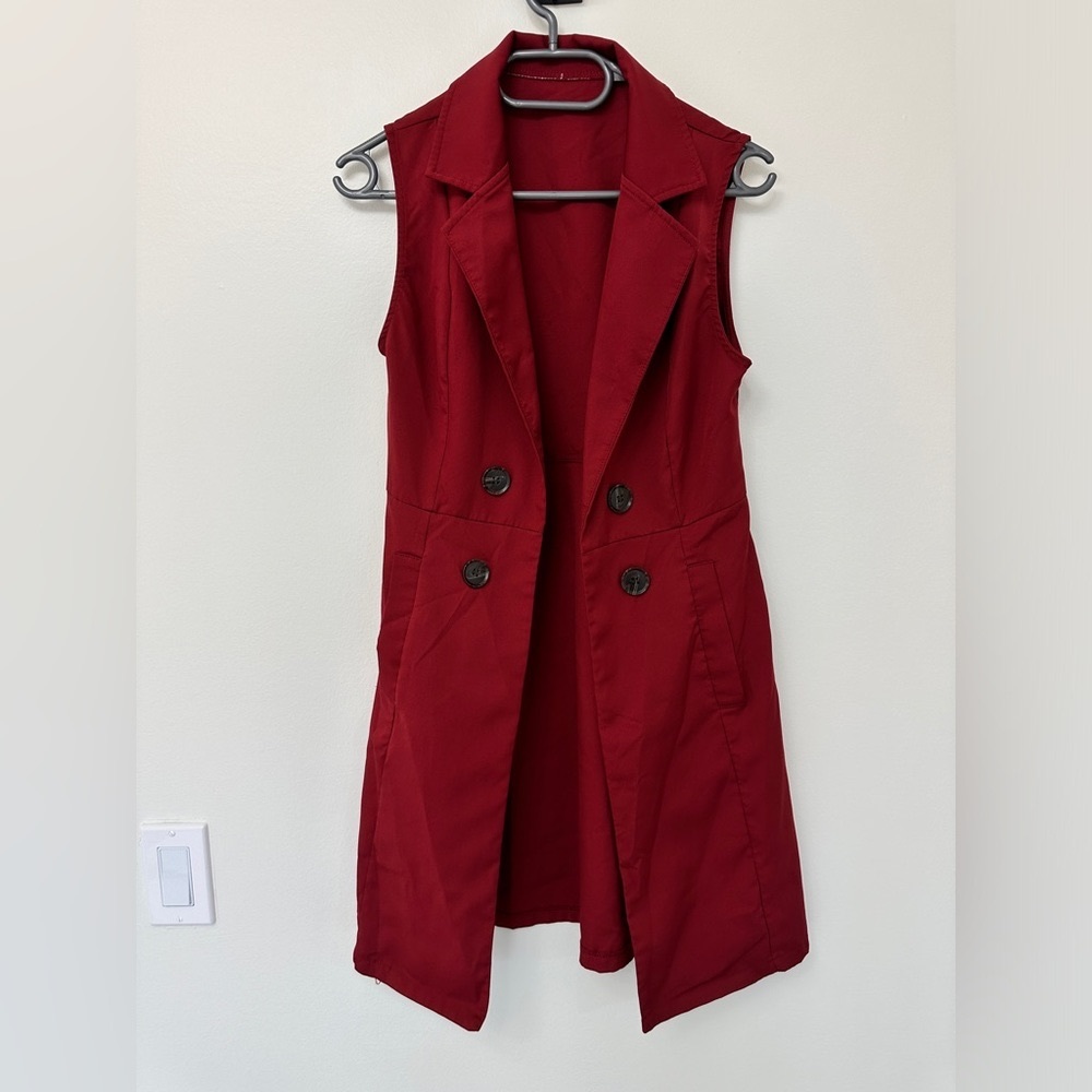 Red SHEIN Double Button Vest Blazer